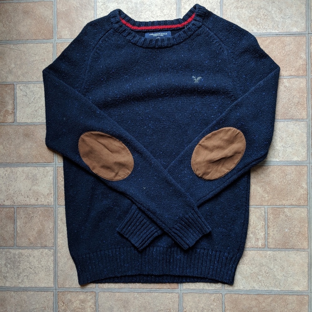 Men's knit sweater with elbow patches